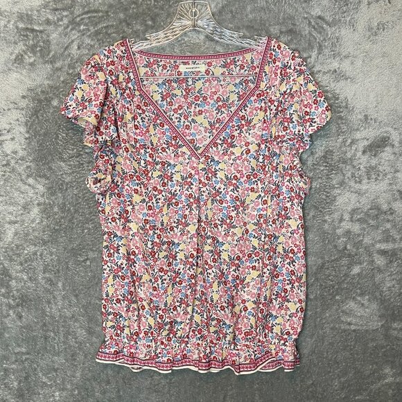 Women Colorful Girly Bloomcore Ditzy Floral Chiffon Flutter Sleeve Top XL* - Picture 1 of 13